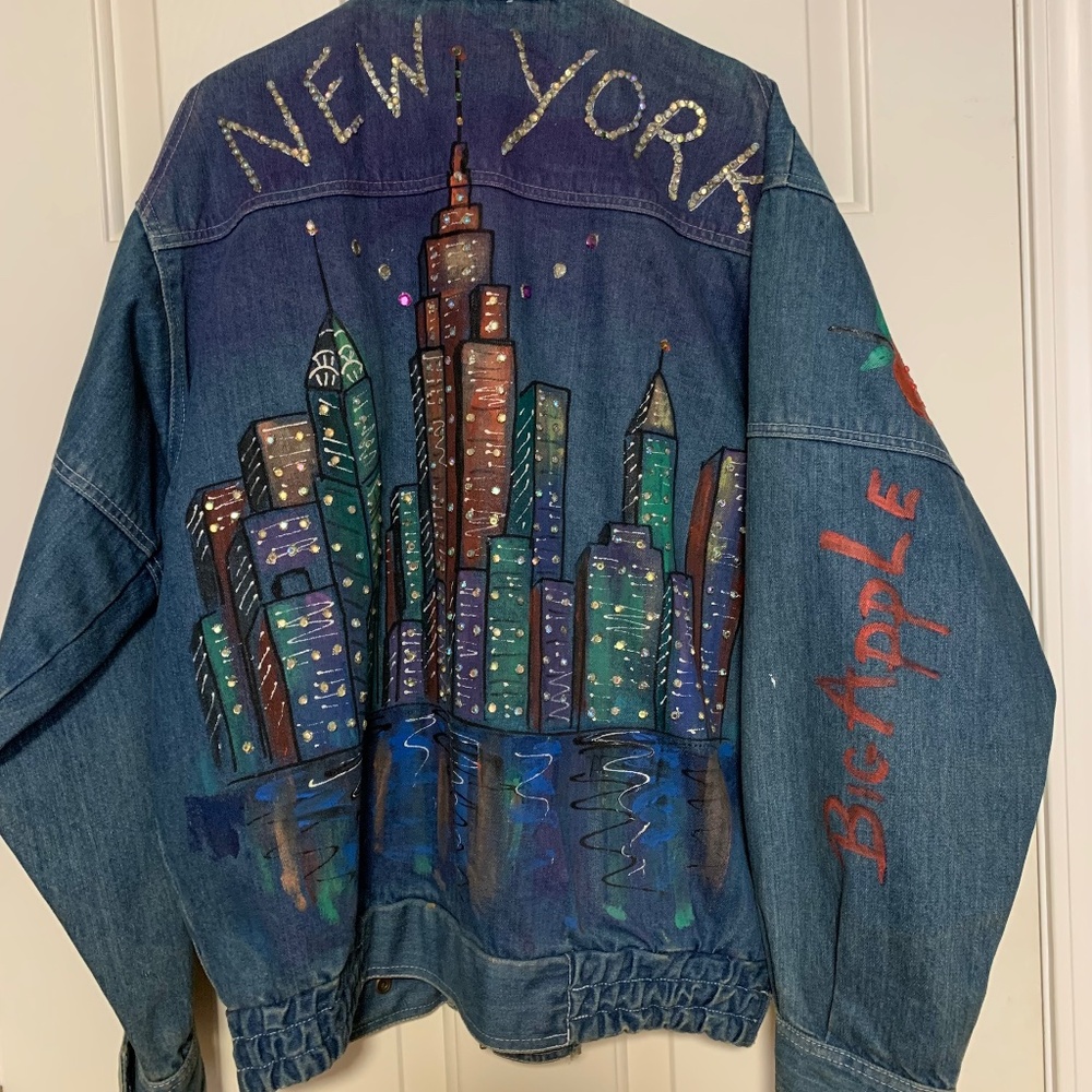 Vintage Embellished Jean Jacket with World Trade Center